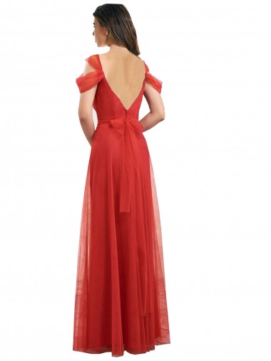 Rouge Trapèze Tulle Longue Robes demoiselle d'honneur