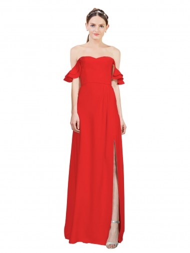 Rouge Trapèze Épaule Dénudée Crêpe Stretch Longue Formelles Robes demoiselle d'honneur / Robes de soirée / Robes de bal Pas Cher