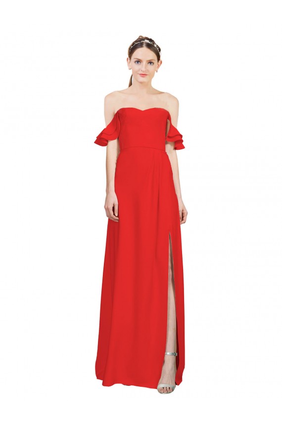 Rouge Trapèze Épaule Dénudée Crêpe Stretch Longue Formelles Robes demoiselle d'honneur / Robes de soirée / Robes de bal Pas Cher