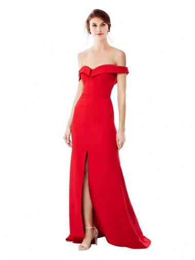 Rouge Trapèze Épaule Dénudée Crêpe Stretch Longue Formelles Robes demoiselle d'honneur / Robes de soirée / Robes de bal Pas Cher