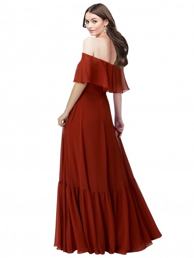 Rouge Trapèze Épaule Dénudée Mousseline Longue Robes demoiselle d'honneur