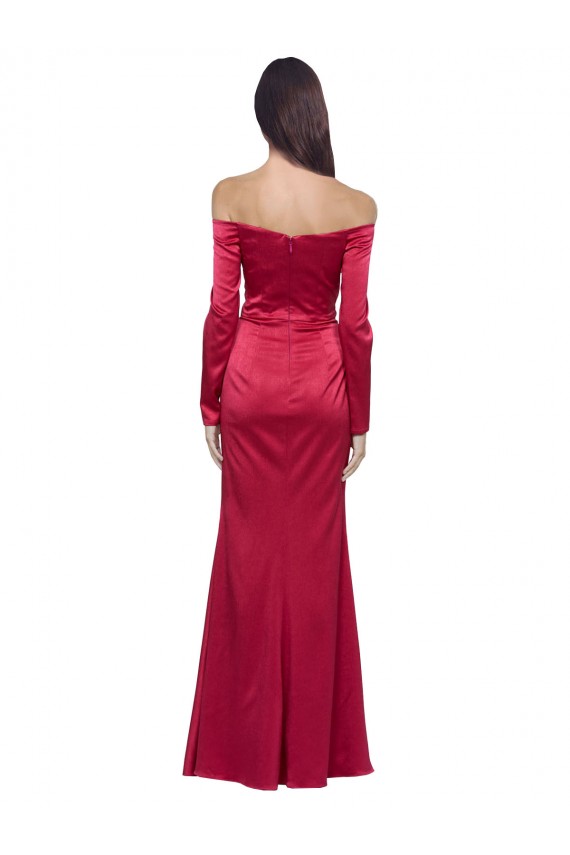 Rouge foncé Fourreau Satiné Stretch Longue Formelles Robes demoiselle d'honneur / Robes de soirée / Robes de bal Pas Cher