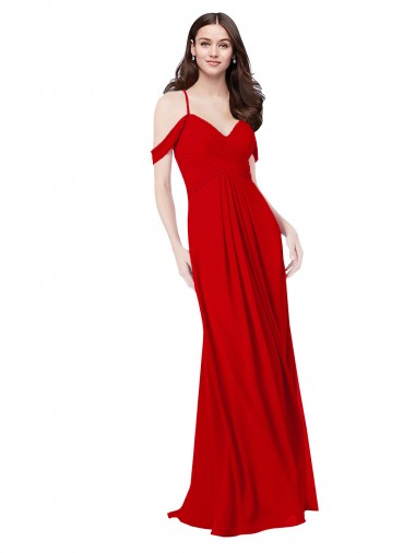Rouge foncé Trapèze Col V Mousseline Longue Robes demoiselle d'honneur Pas Cher