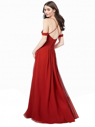 Rouge foncé Trapèze Col V Mousseline Longue Robes demoiselle d'honneur