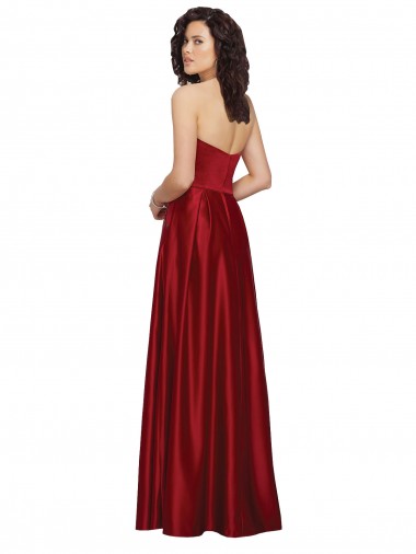 Rouge foncé Trapèze Sans bretelle Satiné Longue Robes demoiselle d'honneur / Robes de bal