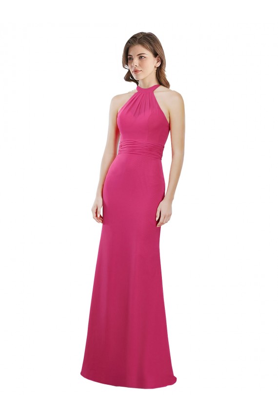 Rubis Trapèze Licou Mousseline Longue Robes demoiselle d'honneur Pas Cher