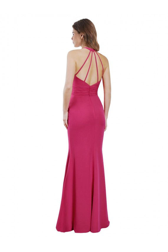 Rubis Trapèze Licou Mousseline Longue Robes demoiselle d'honneur Pas Cher