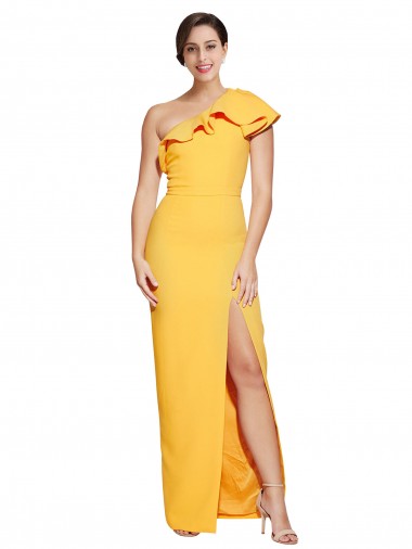 Safran Fourreau Crêpe Stretch Longue Formelles Robes demoiselle d'honneur / Robes de soirée / Robes de bal Pas Cher