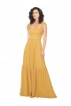 Safran Trapèze Col Carré Mousseline Longue Robes demoiselle d'honneur Pas Cher