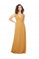Safran Trapèze Col V Mousseline Longue Robes demoiselle d'honneur Pas Cher