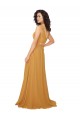 Safran Trapèze Col V Mousseline Longue Robes demoiselle d'honneur Pas Cher