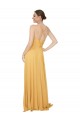 Safran Trapèze Col V Mousseline Longue Robes demoiselle d'honneur Pas Cher
