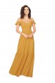 Safran Trapèze Col V Mousseline Longue Robes demoiselle d'honneur Pas Cher