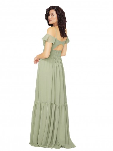 Safran Trapèze Col V Mousseline Longue Robes demoiselle d'honneur