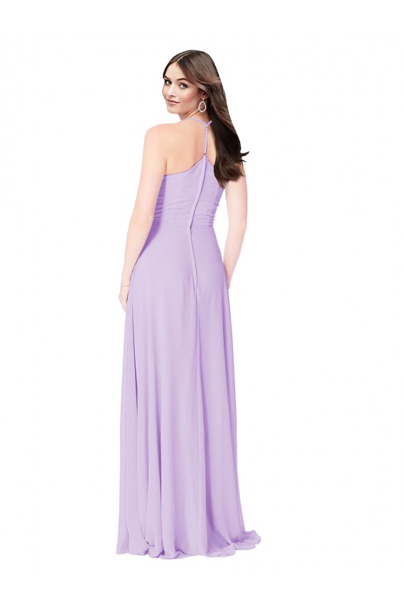 Safran Trapèze Col V Mousseline Longue Robes demoiselle d'honneur Pas Cher