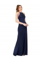 Saphir Fourreau Col Haut Satiné Soyeux Longue Formelles Robes demoiselle d'honneur / Robes de soirée / Robes de bal Pas Cher