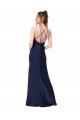Saphir Fourreau Col Haut Satiné Soyeux Longue Formelles Robes demoiselle d'honneur / Robes de soirée / Robes de bal Pas Cher