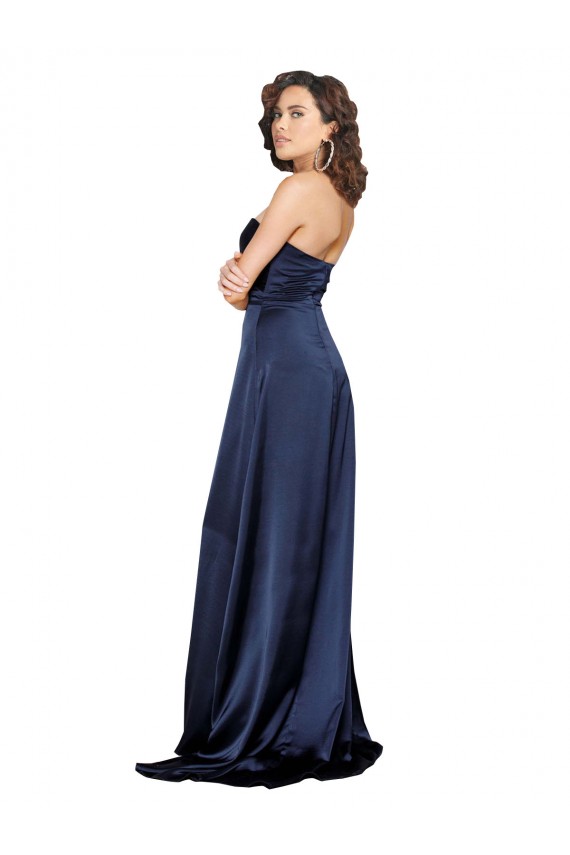 Saphir Trapèze Col Haut Satiné Soyeux Longue Formelles Robes demoiselle d'honneur / Robes de soirée / Robes de bal Pas Cher