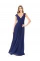 Saphir Trapèze Col V Mousseline Longue Robes demoiselle d'honneur Pas Cher