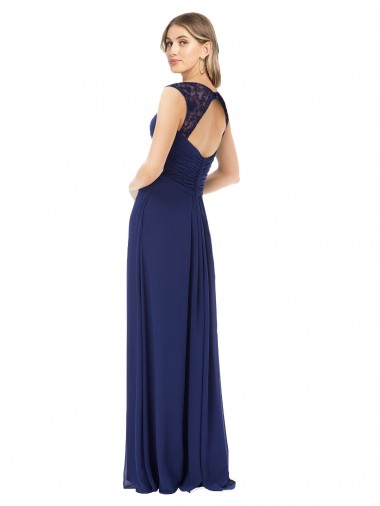 Saphir Trapèze Col V Mousseline Longue Robes demoiselle d'honneur