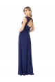 Saphir Trapèze Col V Mousseline Longue Robes demoiselle d'honneur Pas Cher