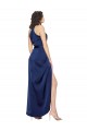Saphir Trapèze Licou Col Haut Satiné Soyeux Longue Asymétrique Formelles Robes demoiselle d'honneur / Robes de soirée / Robes de bal Pas Cher