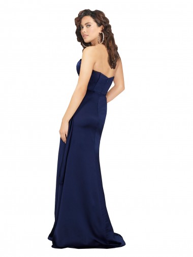 Saphir Trapèze Sans bretelle Satiné Soyeux Longue Formelles Robes demoiselle d'honneur / Robes de soirée / Robes de bal