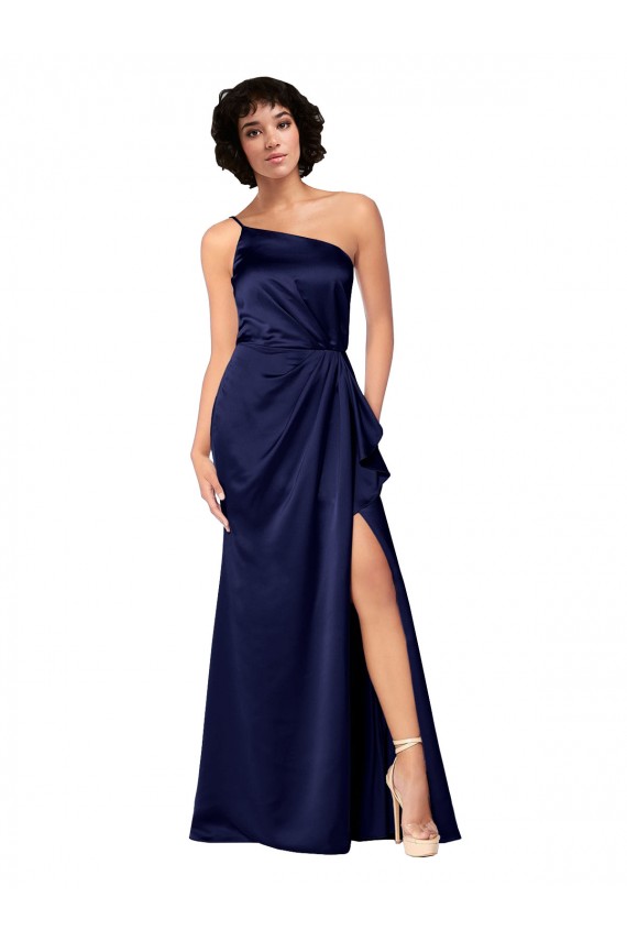 Saphir Trapèze Satiné Soyeux Longue Formelles Robes demoiselle d'honneur / Robes de soirée / Robes de bal Pas Cher