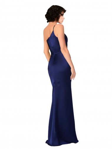 Saphir Trapèze Satiné Soyeux Longue Formelles Robes demoiselle d'honneur / Robes de soirée / Robes de bal