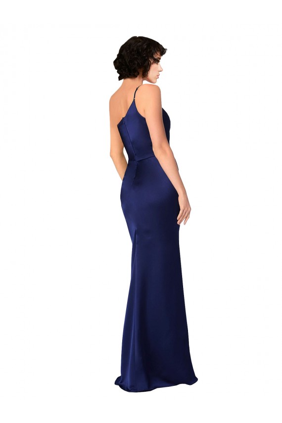 Saphir Trapèze Satiné Soyeux Longue Formelles Robes demoiselle d'honneur / Robes de soirée / Robes de bal Pas Cher