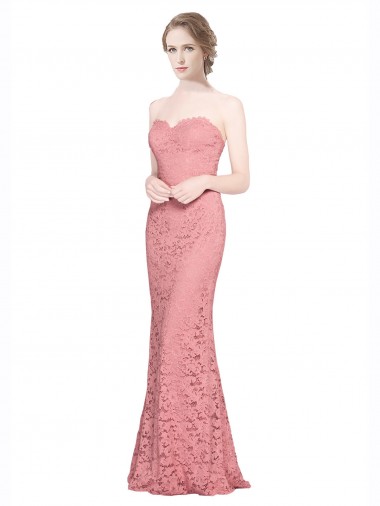 Saumon Sirène Sans bretelle Dentelle Longue Robes demoiselle d'honneur / Robes de bal Pas Cher