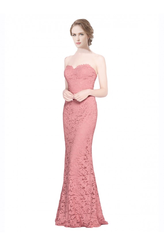 Saumon Sirène Sans bretelle Dentelle Longue Robes demoiselle d'honneur / Robes de bal Pas Cher