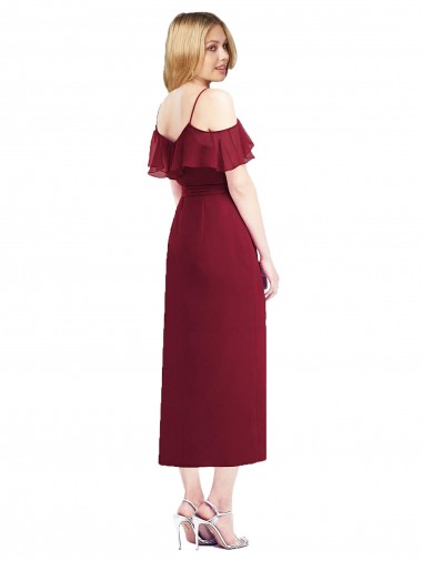 Saumon Trompette Bretelles spaghetti Col V Mousseline Courte Asymétrique Robes demoiselle d'honneur