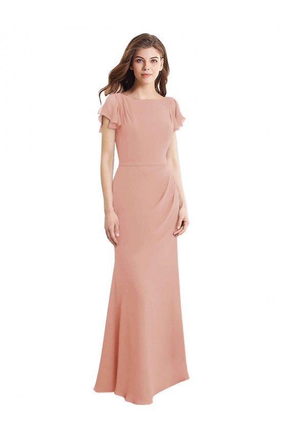 Sirène Col Bateau Col Haut Mousseline Longue Robes demoiselle d'honneur / Robes de bal Pas Cher