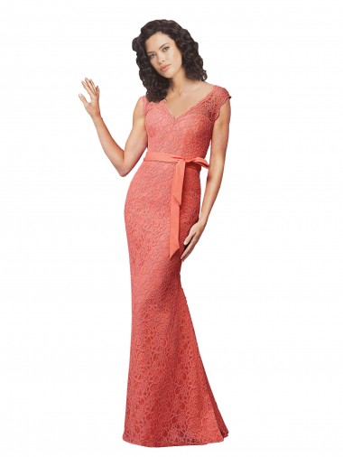 Sirène Col V Dentelle Longue Robes demoiselle d'honneur Pas Cher