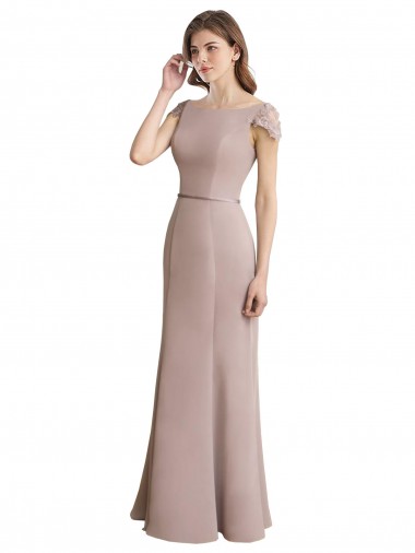 Sirène Scoop Col Haut Mousseline Dentelle Longue Robes demoiselle d'honneur Pas Cher