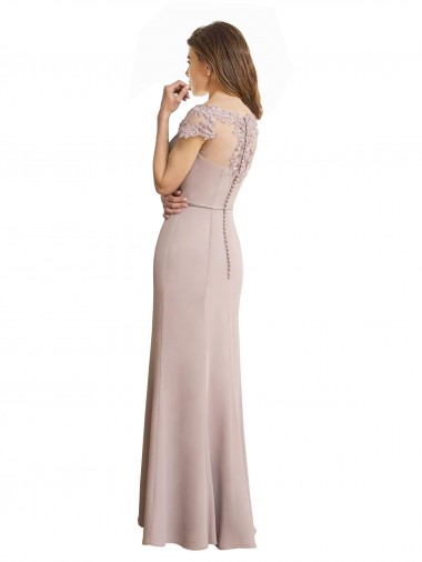 Sirène Scoop Col Haut Mousseline Dentelle Longue Robes demoiselle d'honneur