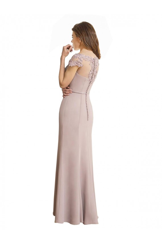 Sirène Scoop Col Haut Mousseline Dentelle Longue Robes demoiselle d'honneur Pas Cher