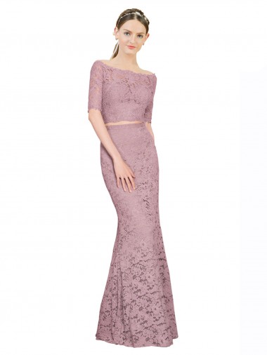 Sirène Épaule Dénudée Dentelle Longue Robes demoiselle d'honneur / Robes de bal Pas Cher
