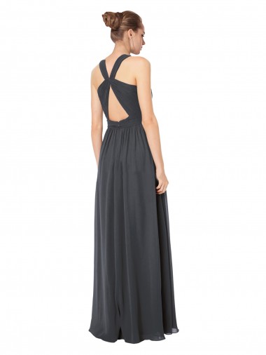 Stormy Silver Trapèze Licou Mousseline Longue Robes demoiselle d'honneur