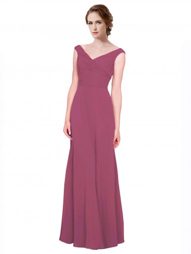 Taupe Trapèze Col V Mousseline Longue Robes demoiselle d'honneur Pas Cher