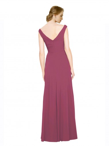 Taupe Trapèze Col V Mousseline Longue Robes demoiselle d'honneur