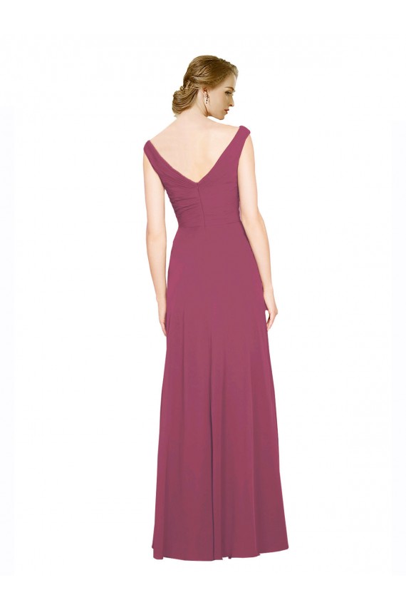 Taupe Trapèze Col V Mousseline Longue Robes demoiselle d'honneur Pas Cher