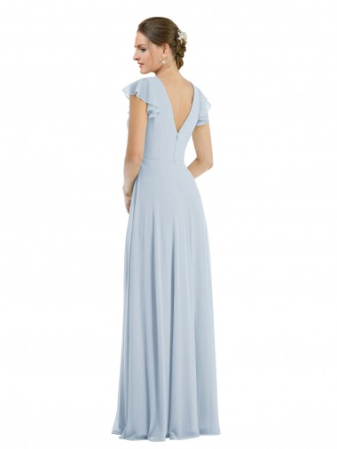 Trapèze Bateau Mousseline Longue Formelles Robes demoiselle d'honneur / Robes de soirée