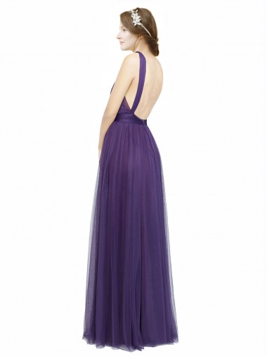 Trapèze Bretelles spaghetti Bateau Tulle Longue Robes demoiselle d'honneur
