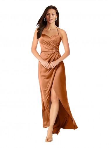 Trapèze Bretelles spaghetti Satiné Soyeux Longue Asymétrique Formelles Robes demoiselle d'honneur / Robes de soirée / Robes de bal Pas Cher