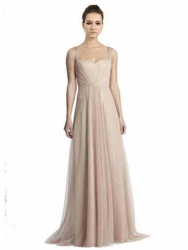 Trapèze Col Carré Tulle Longue Robes demoiselle d'honneur Pas Cher
