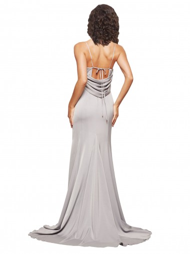 Trapèze Col Haut Balayage train Satiné Stretch Longue Formelles Robes demoiselle d'honneur / Robes de soirée / Robes de bal
