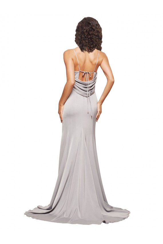 Trapèze Col Haut Balayage train Satiné Stretch Longue Formelles Robes demoiselle d'honneur / Robes de soirée / Robes de bal Pas Cher
