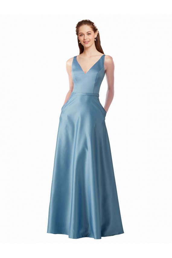 Trapèze Col Haut Satiné Longue Robes demoiselle d'honneur / Robes de bal Pas Cher